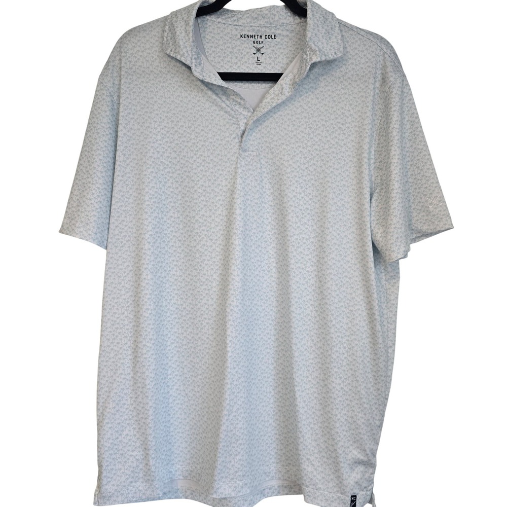 Kenneth Cole Golf‎ Palm Tree Print Polo Shirt Men's Large Light Blue White Large